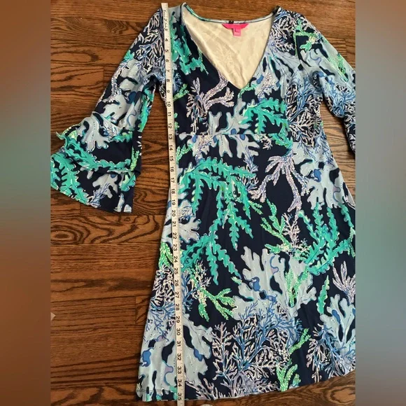 Lilly Pulitzer Raina Dress Deep Indigo Blue Swish and Sway Corals Medium - Picture 5 of 7